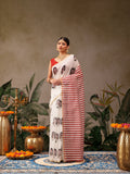 Hiral Fashion Beige Chanderi Cotton Blend Abstract Digital Print Saree | Grocsy