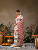Hiral Fashion Beige Chanderi Cotton Blend Abstract Digital Print Saree | Grocsy