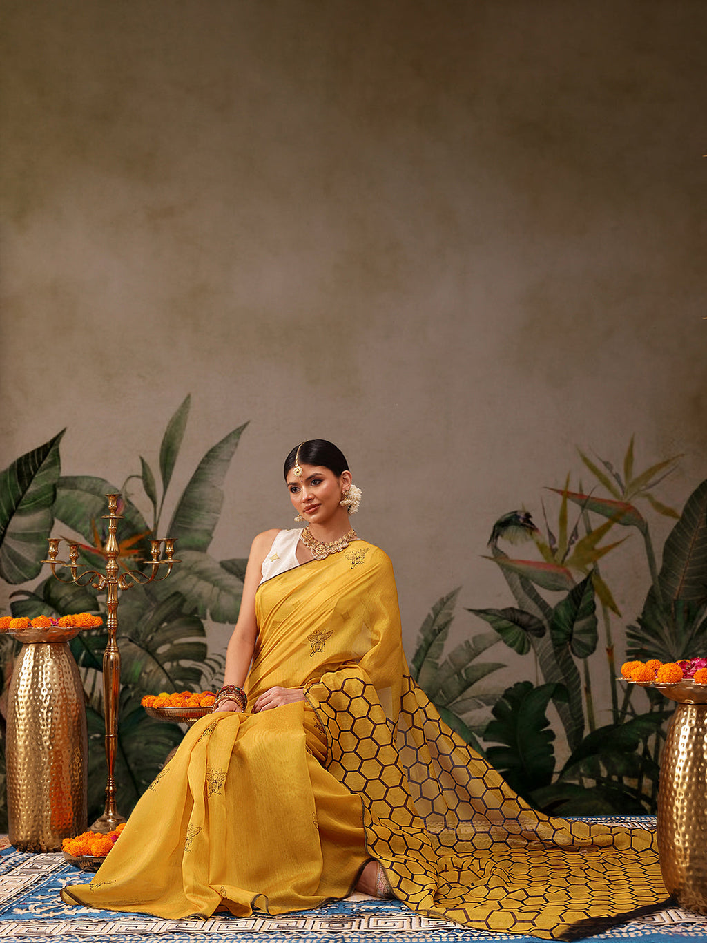 Hiral Fashion Yellow Chanderi Cotton Blend Animal Digital Print Saree | Grocsy