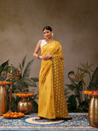 Hiral Fashion Yellow Chanderi Cotton Blend Animal Digital Print Saree | Grocsy