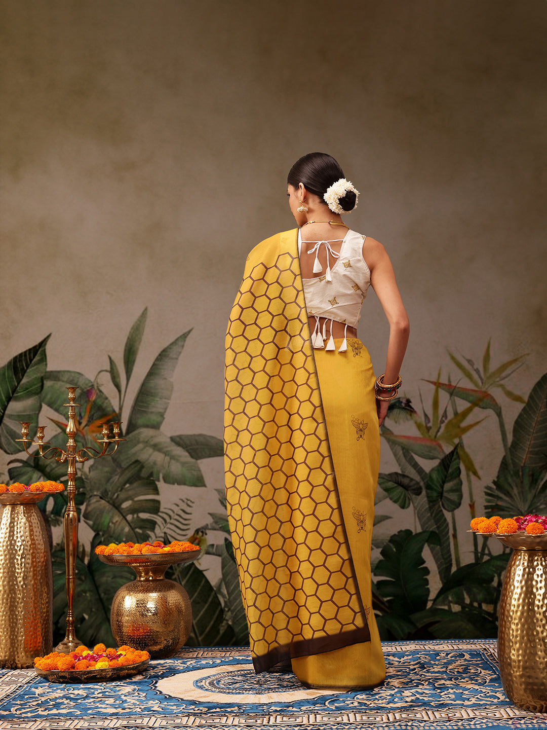Hiral Fashion Yellow Chanderi Cotton Blend Animal Digital Print Saree | Grocsy