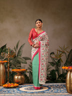 Hiral Fashion Green Chanderi Cotton Blend Floral Digital Print Saree | Grocsy