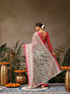 Hiral Fashion Green Chanderi Cotton Blend Floral Digital Print Saree | Grocsy
