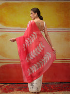Hiral Fashion White Chanderi Cotton Blend Abstract Digital Printed Saree | Grocsy