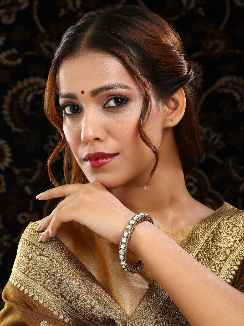 Ruby Raang 22k Gold Polished Kundan Bracelet | Grocsy