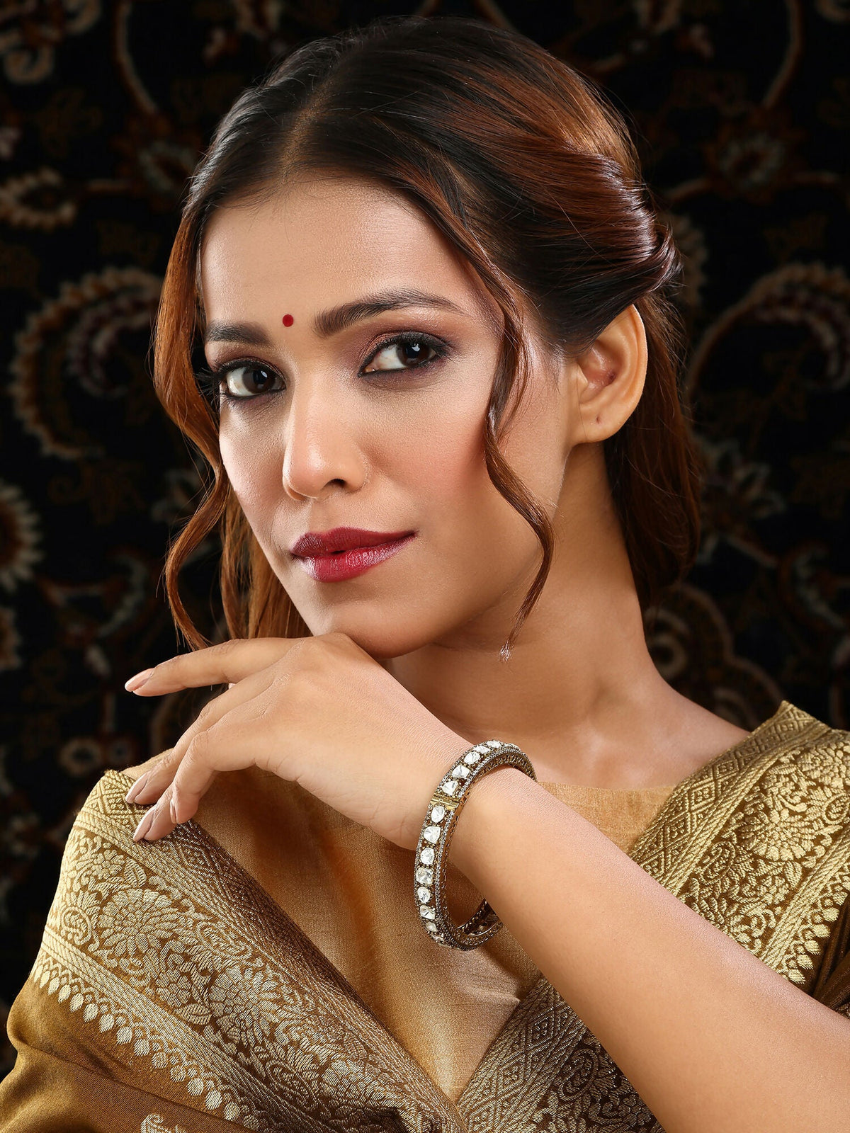 Ruby Raang 22k Gold Polished Kundan Bracelet | Grocsy