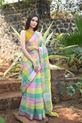 Very Much Indian Pure Linen Saree With Sleek Border And Exclusive Design - Beige | Grocsy