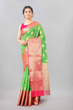 Hiral Fashion Green Banarasi Silk Blend Floral Woven Design Saree | Grocsy
