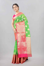 Hiral Fashion Green Banarasi Silk Blend Floral Woven Design Saree | Grocsy
