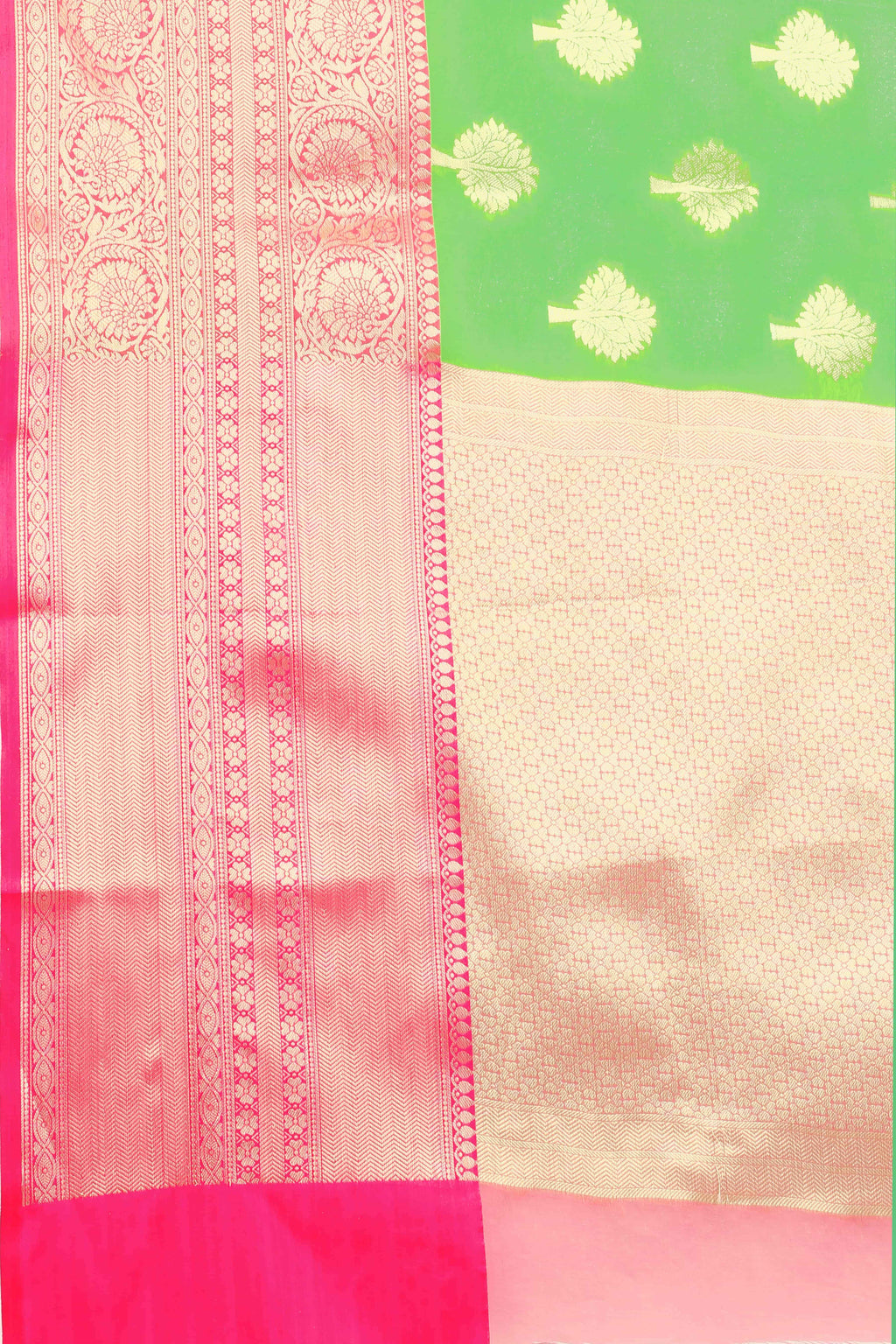 Hiral Fashion Green Banarasi Silk Blend Floral Woven Design Saree | Grocsy