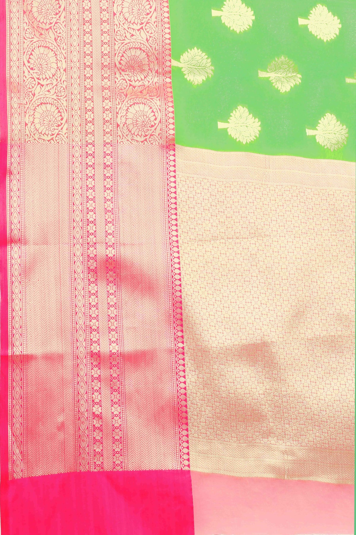 Hiral Fashion Green Banarasi Silk Blend Floral Woven Design Saree | Grocsy