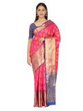 Hiral Fashion Pink Banarasi Art Silk Floral Woven Design Saree | Grocsy