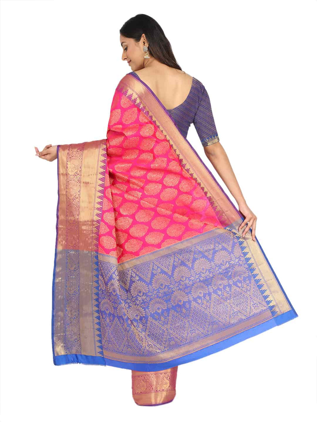 Hiral Fashion Pink Banarasi Art Silk Floral Woven Design Saree | Grocsy