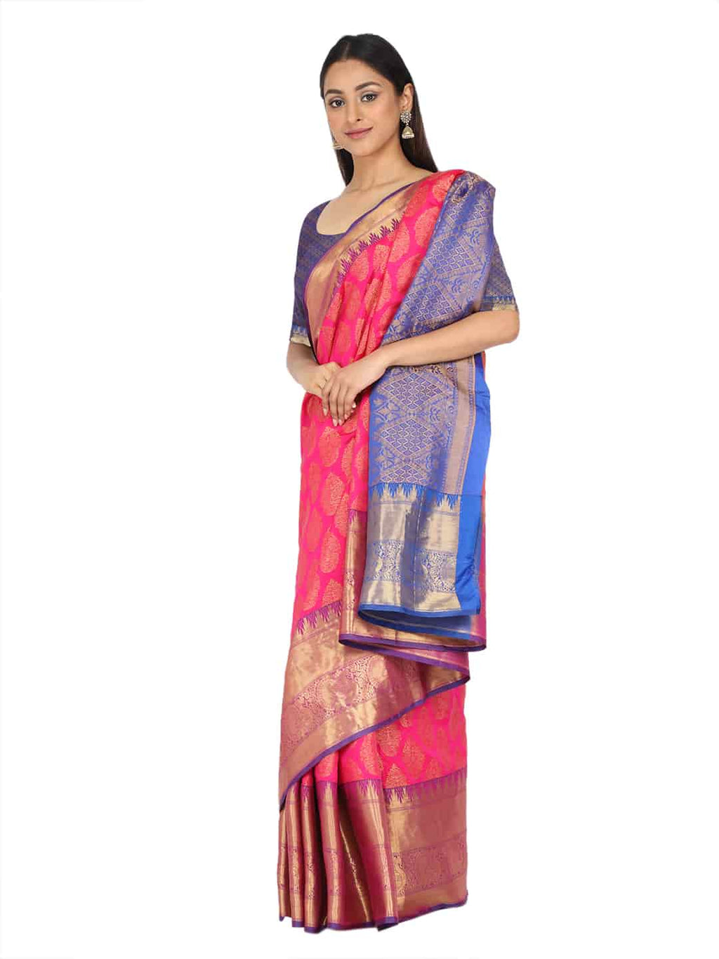 Hiral Fashion Pink Banarasi Art Silk Floral Woven Design Saree | Grocsy