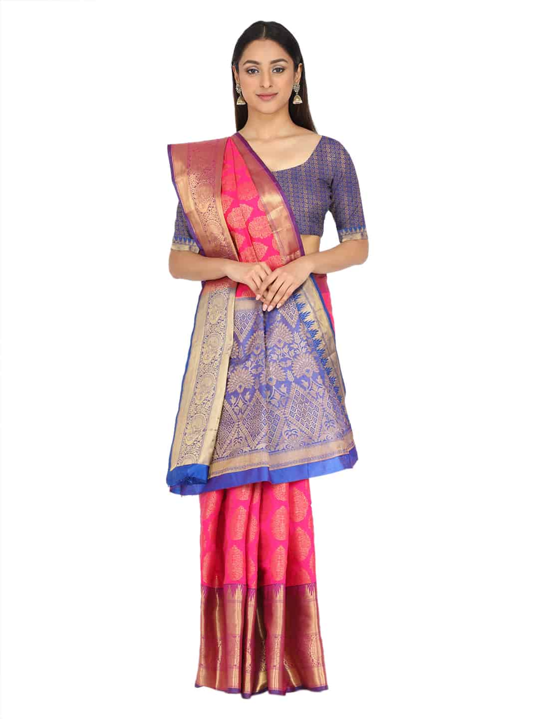Hiral Fashion Pink Banarasi Art Silk Floral Woven Design Saree | Grocsy