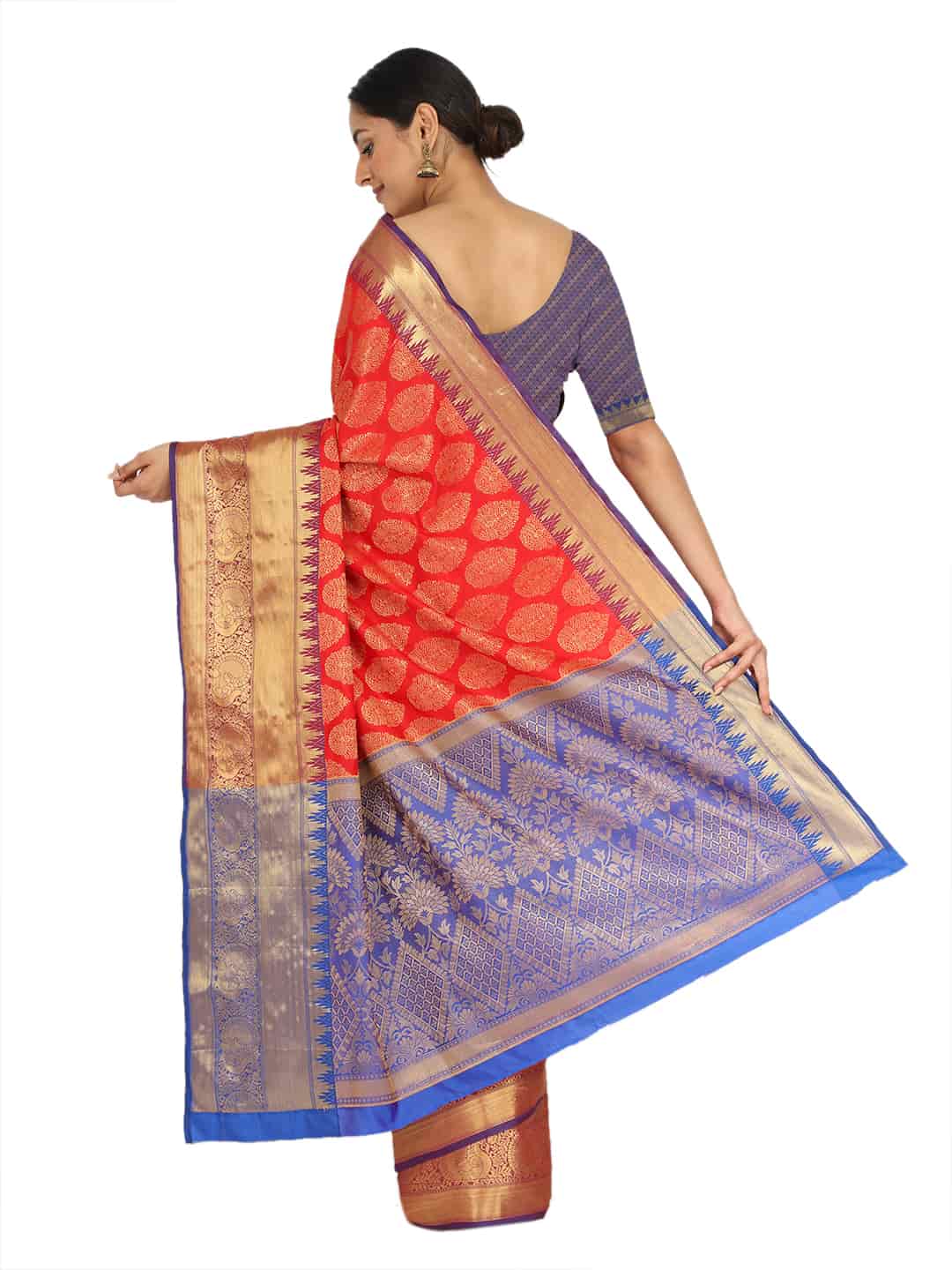 Hiral Fashion Red Banarasi Art Silk Floral Woven Design Saree | Grocsy