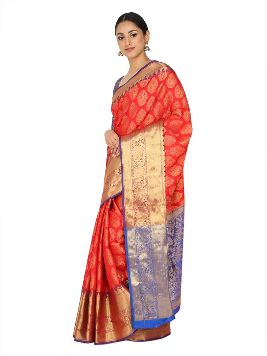 Hiral Fashion Red Banarasi Art Silk Floral Woven Design Saree | Grocsy