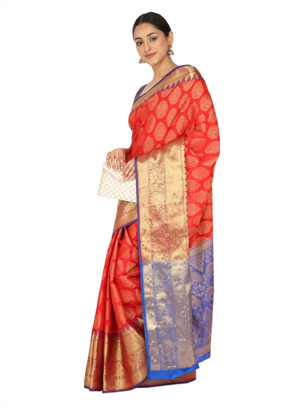 Hiral Fashion Red Banarasi Art Silk Floral Woven Design Saree | Grocsy