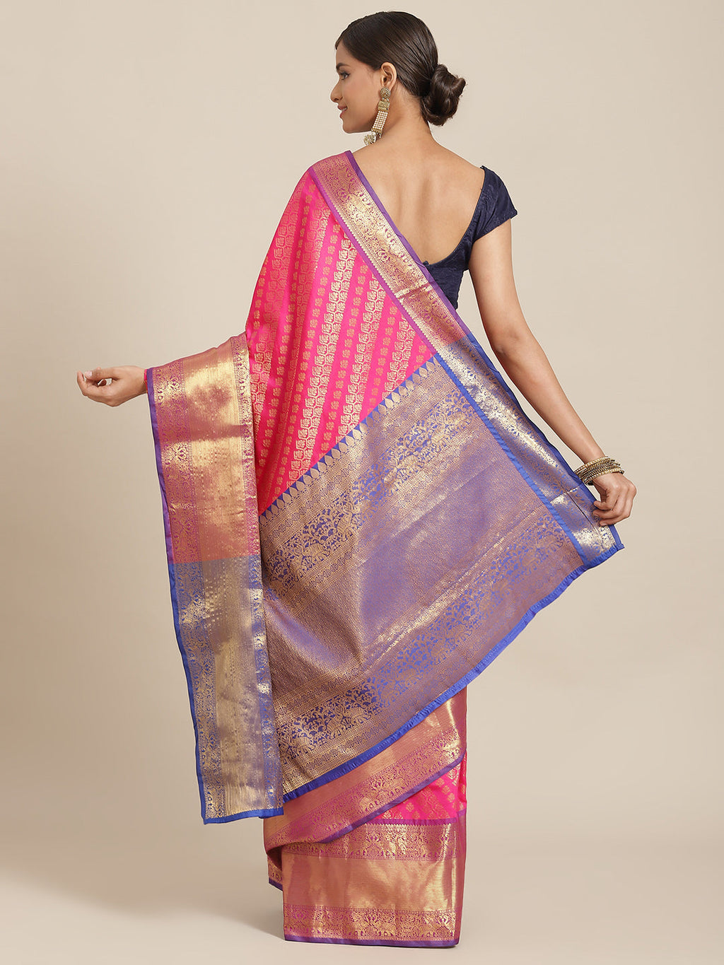 Hiral Fashion Pink Banarasi Silk Blend Abstract Woven Design Saree | Grocsy