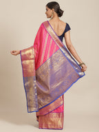 Hiral Fashion Pink Banarasi Silk Blend Abstract Woven Design Saree | Grocsy