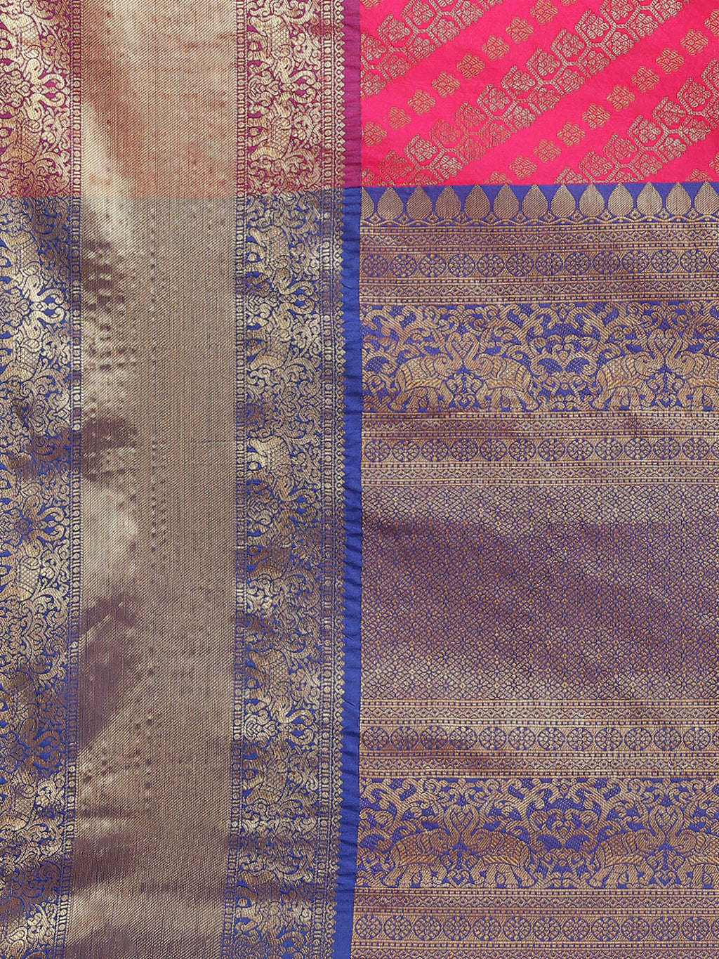 Hiral Fashion Pink Banarasi Silk Blend Abstract Woven Design Saree | Grocsy