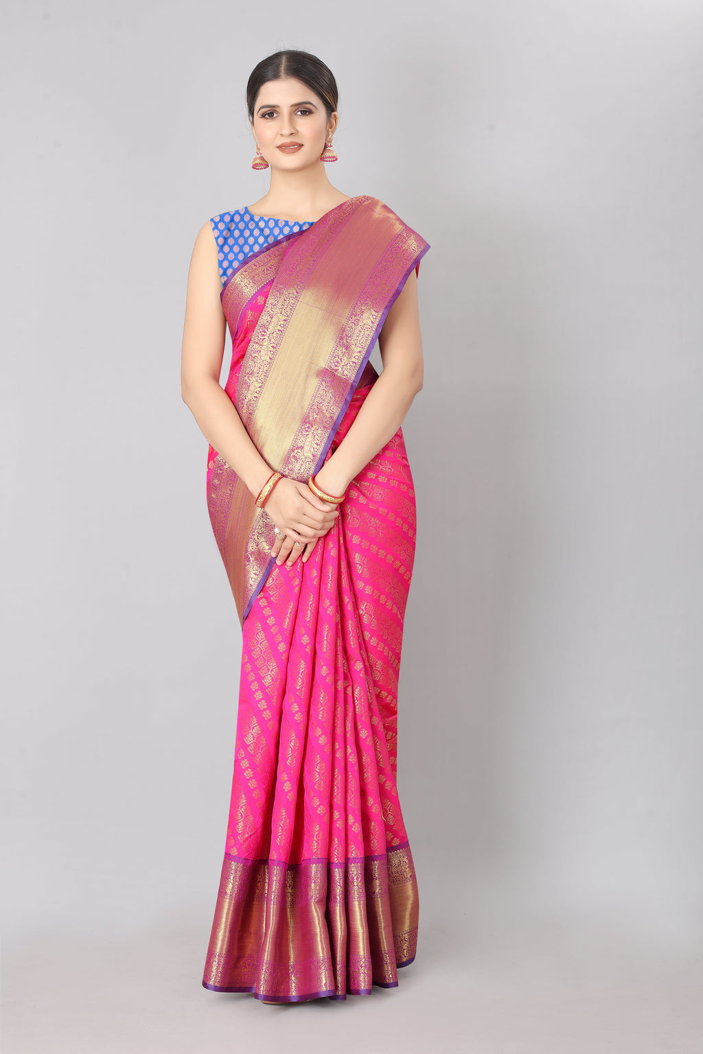 Hiral Fashion Pink Banarasi Silk Blend Abstract Woven Design Saree | Grocsy