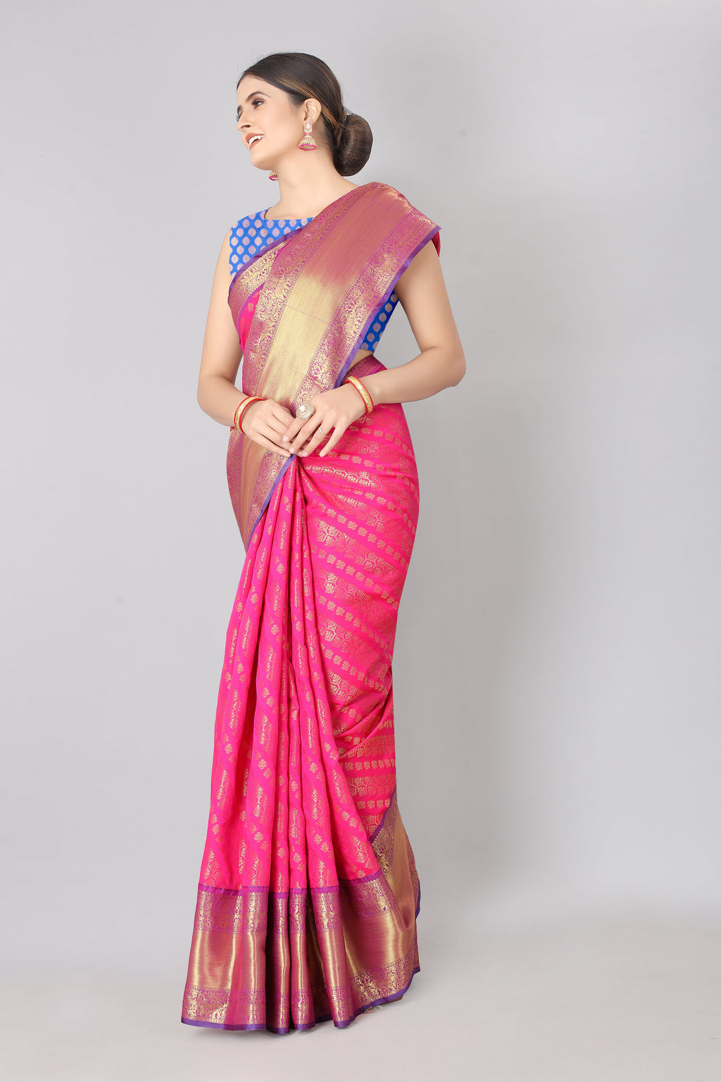 Hiral Fashion Pink Banarasi Silk Blend Abstract Woven Design Saree | Grocsy