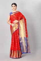 Red Silk Blend Woven Zari Design Abstract Saree with Unstitched Blouse - Hiral Fashion | Grocsy