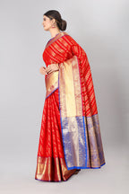 Red Silk Blend Woven Zari Design Abstract Saree with Unstitched Blouse - Hiral Fashion | Grocsy