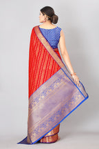 Red Silk Blend Woven Zari Design Abstract Saree with Unstitched Blouse - Hiral Fashion | Grocsy
