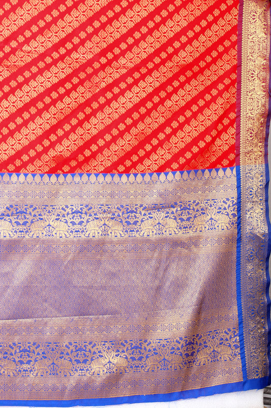 Red Silk Blend Woven Zari Design Abstract Saree with Unstitched Blouse - Hiral Fashion | Grocsy