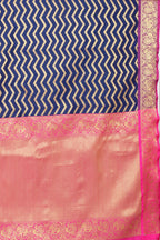 Navy Blue Silk Blend Woven Zari Design Striped Saree with Unstitched Blouse - Hiral Fashion | Grocsy