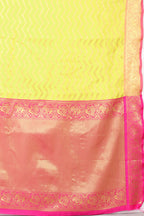 Yellow Silk Blend Woven Zari Design Striped Saree with Unstitched Blouse - Hiral Fashion | Grocsy