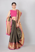 Black Silk Blend Woven Zari Design Striped Saree with Unstitched Blouse - Hiral Fashion | Grocsy