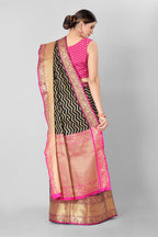 Black Silk Blend Woven Zari Design Striped Saree with Unstitched Blouse - Hiral Fashion | Grocsy