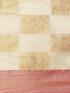 Beige Jute Silk Woven Zari Design Geomatric Saree with Unstitched Blouse - Hiral Fashion | Grocsy