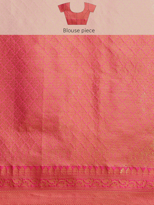Beige Jute Silk Woven Zari Design Geomatric Saree with Unstitched Blouse - Hiral Fashion | Grocsy