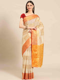 Beige Jute Silk Embellished Geomatric Saree with Unstitched Blouse - Hiral Fashion | Grocsy