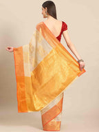 Beige Jute Silk Embellished Geomatric Saree with Unstitched Blouse - Hiral Fashion | Grocsy