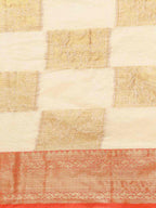 Beige Jute Silk Embellished Geomatric Saree with Unstitched Blouse - Hiral Fashion | Grocsy