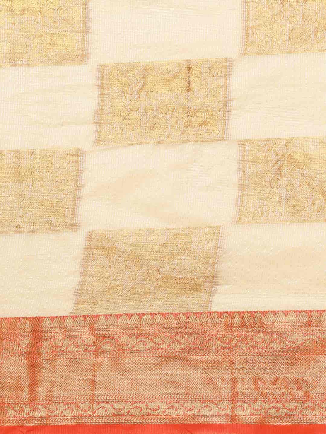 Beige Jute Silk Embellished Geomatric Saree with Unstitched Blouse - Hiral Fashion | Grocsy