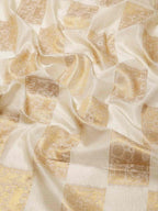 Beige Jute Silk Embellished Geomatric Saree with Unstitched Blouse - Hiral Fashion | Grocsy