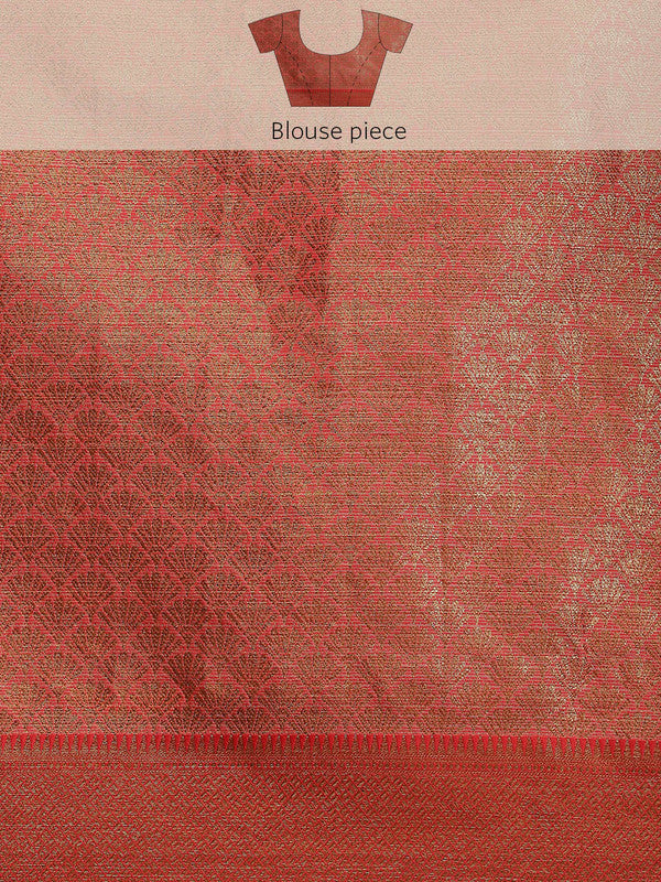 Beige Tusser Silk Woven Zari Design Floral Saree with Unstitched Blouse - Hiral Fashion | Grocsy