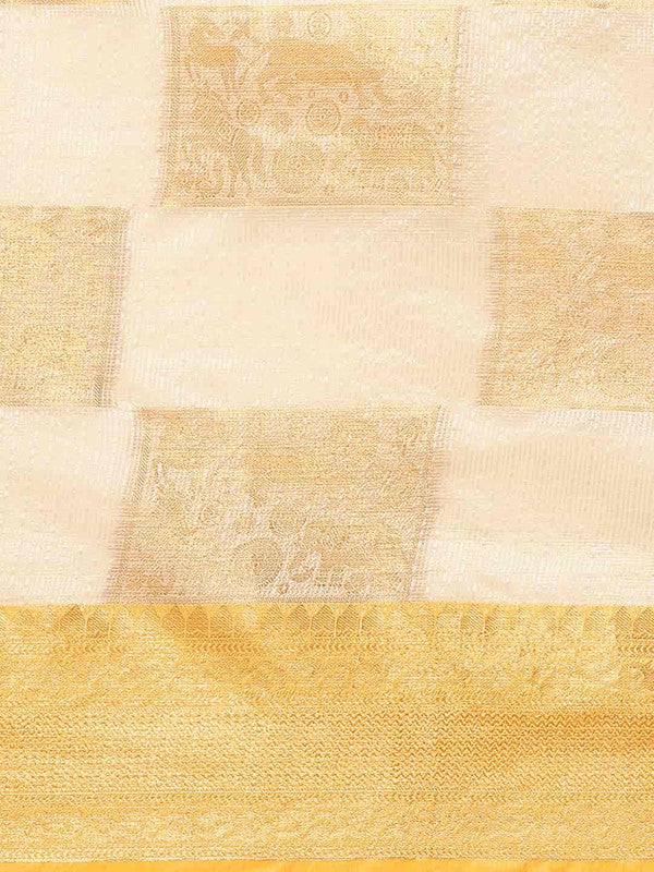 Beige Jute Silk Embellished Geomatric Saree with Unstitched Blouse - Hiral Fashion | Grocsy