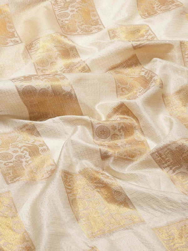 Beige Jute Silk Embellished Geomatric Saree with Unstitched Blouse - Hiral Fashion | Grocsy