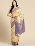 Beige Jute Silk Woven Zari Design Geomatric Saree with Unstitched Blouse - Hiral Fashion | Grocsy