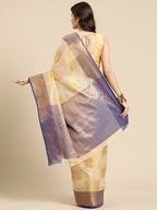 Beige Jute Silk Woven Zari Design Geomatric Saree with Unstitched Blouse - Hiral Fashion | Grocsy