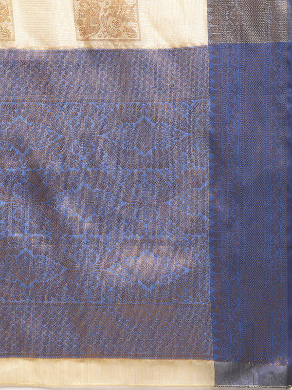 Beige Jute Silk Woven Zari Design Geomatric Saree with Unstitched Blouse - Hiral Fashion | Grocsy