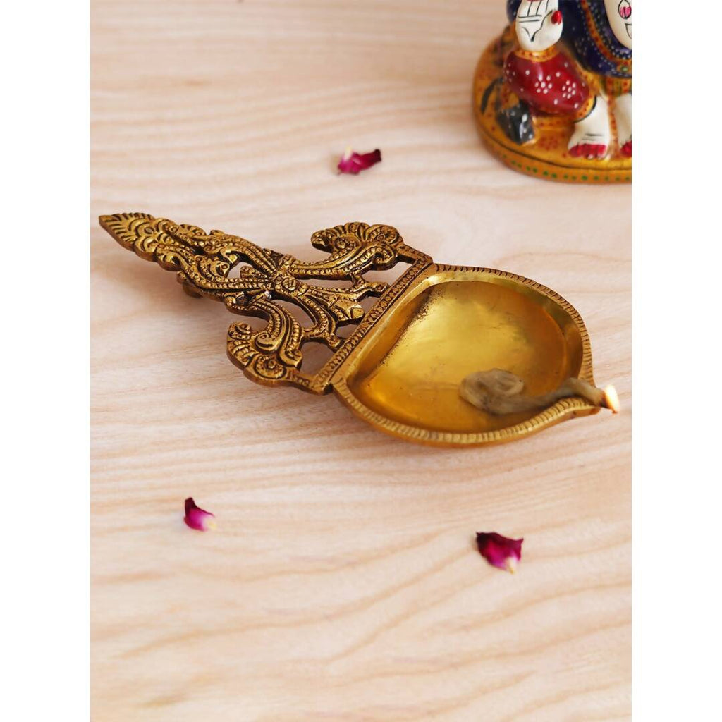 eCraftIndia Beige Ethnic Design Diya With Handle | Grocsy