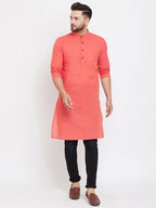 Even Apparels Red Pure Cotton Men's Kurta With Band Collar | Grocsy